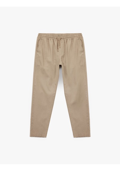 Koton Beli Bağcıklı Cep Detaylı Keten Pamuk Karışımlı Chino Pantolon Kahverengi 5sam40037hw Kahve