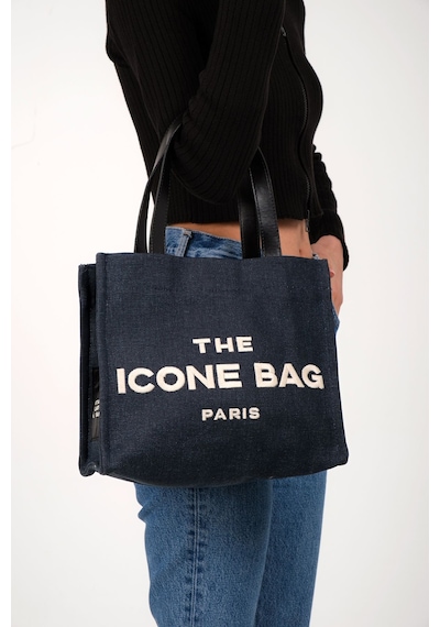 İcone Bag Lacivert The Icone Bag Paris İşlemeli Tote Kadın Kol Çantası Ve Omuz Çantası Orta Boy Lacivert