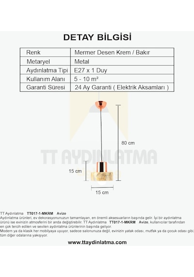 Tt017-1-Mkrm Tt Aydınlatma Mermer Desen Tekli Krem Avize