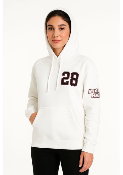 Etiler Collection Üç İplik Kapüşonlu Ön Ve Arka Baskılı Sweatshirt Hoodie - Beyaz