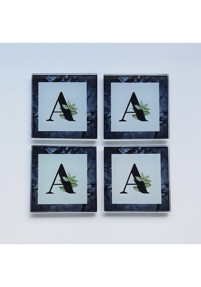 Decorita Cam Bardak Altlığı Harfli Tasarım A Harfi 4'lü Takım 10 CM x 10 CM Çok Renkli