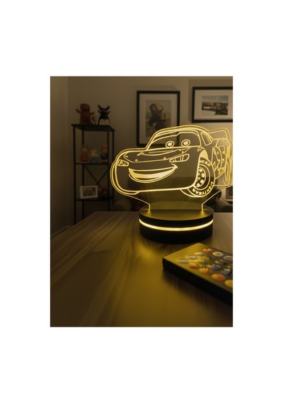 Mcqueen 3d Led Gece Lambası 10 Renk Dokunmatik Dekoratif Led Lamba