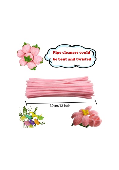 25 Adet Açık Soft Pembe Şönil , Çiçek Yapımına Uygun Tüylü Tel, 30 Cm 6 Mm