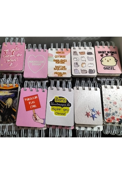 Notpa Ahşap Kapak 80 Yaprak Çizgisiz Defter 55x75mm Spiralli - 1 Adet Çok Renkli