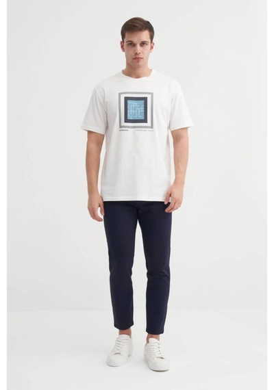 Cazador 4117 Bisiklet Yaka T-shirt Ekru