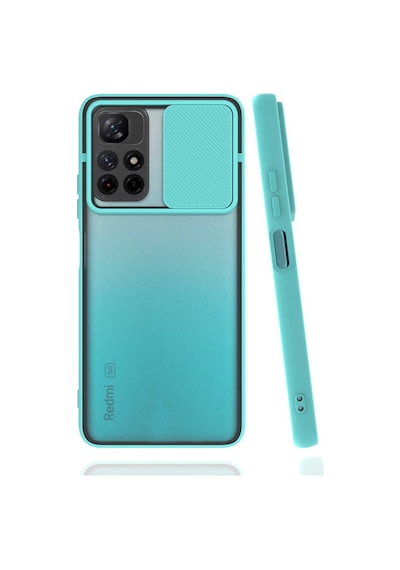 Kilifone - Xiaomi Uyumlu Poco M4 Pro 5g - Kılıf Slayt Sürgülü Arkası Buzlu Lensi Kapak - Turkuaz