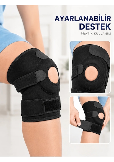 Ligamentli Diz Desteği Kısa Dizlik Ayarlanabilir Cırtlı Açık Patella Tasarım Siyah