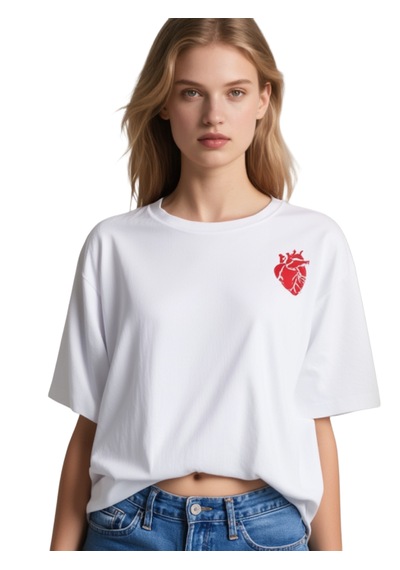 Kalp Oversize Unisex T-shirt Beyaz