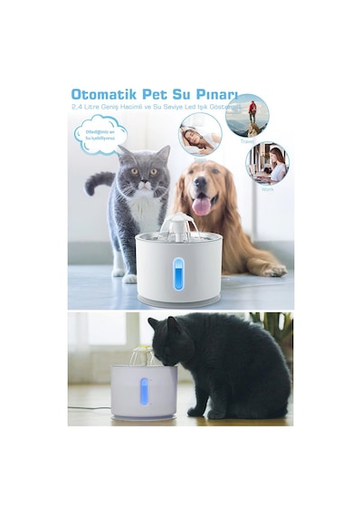 TechnoSmart Kedi Köpek Su Çeşmesi Su Pınarı Kabı Led Işık Göstergesi