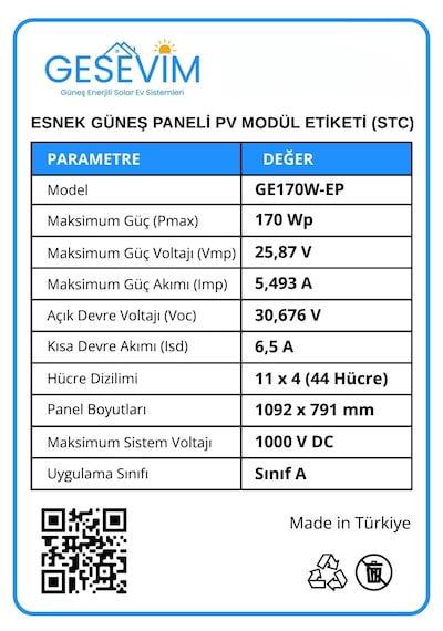 170 Watt Esnek Güneş Paneli