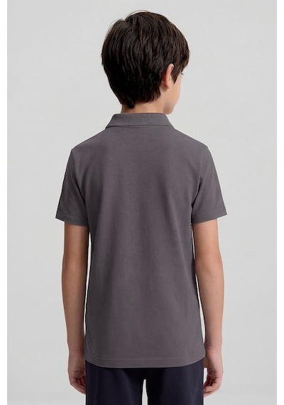 Tommy Life Koyu Gri Polo Yaka Standart Fit Basic Unisex T-shirt - 11330