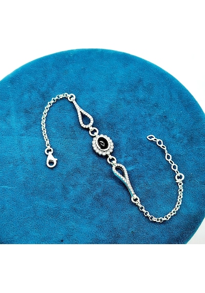 Mahru 925 Ayar Gümüş Oltu Taşlı Bileklik Gümüş  - Siyah