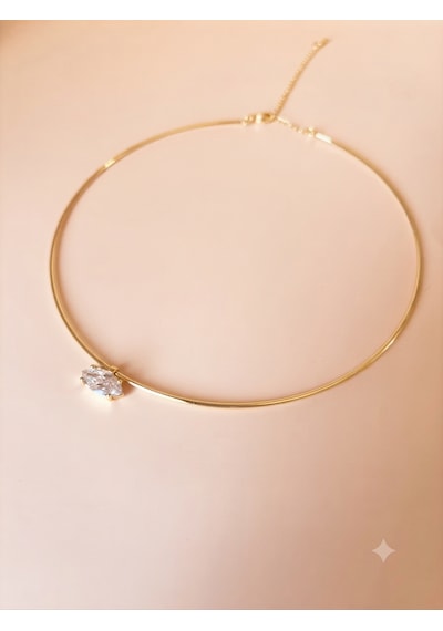 Rhea Jewelry Çelik Zirkon Taşlı Kolye Ve Ayarlanabilir Yüzük Seti Gold Kadın Takı Seti Altın