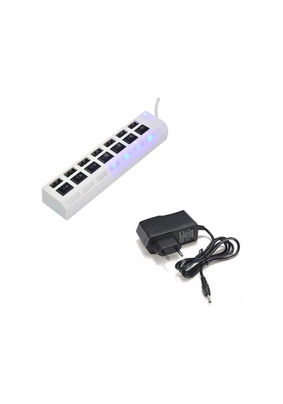 7 Port Usb Hub Çoklayıcı Çoğaltıcı Onoff Düğmeli Işıklı Adaptörlü (492982846)