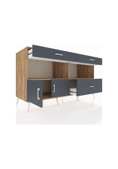 Kronos Konsol 2 Raflı 3 Çekmeceli 2 Kapaklı 176x59x99 Çam-antrasi Çam-antrasit