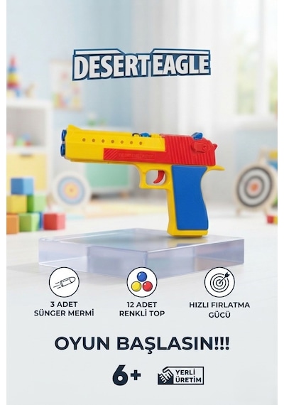 Renkli Ve Hızlı Desert Eagle 12 Renkli Top Ve 3 Sünger Mermili Oyuncak Tabanca Oyun Seti Çok Renkli