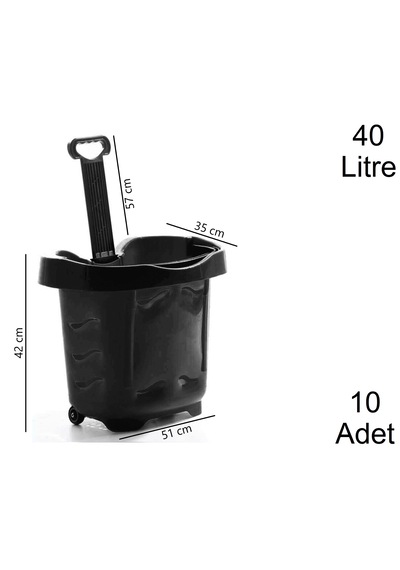 40 Litre 2 Tekerlekli Plastik Alışveriş El Sepeti Siyah 10 Adet / En:51 Boy:35 Yükseklik:42 Cm