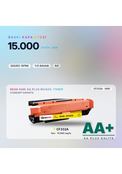 Hp 654a Cf332a Sarı Uyumlu Toner Aa Plus / Color Laserjet Enterprise M651