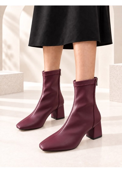 Dabab Shoes Azra Kadın Bordo Streç Cilt Kare Burun Arka Fermuarlı 6 Cm Kalın Topuklu Bot Bootie Dabab Shoes Azra Kadın Bordo Streç Cilt Kare Burun Arka Fermuarlı 6 Cm Kalın Topuklu Bot Bootie