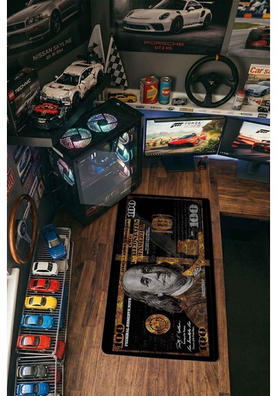 100 Dolar Siyah Altın 40x90 Cm Oyuncu Mousepad Kaymaz Taban Büyük Boy