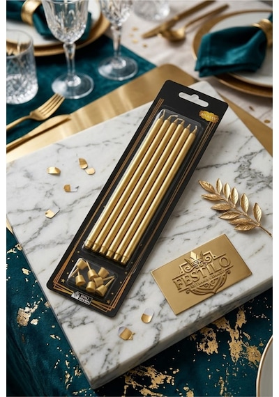 7'li Uzun Mum 20 Cm Pasta Mumu Gold Metalik Renk Parti Malzemeleri Doğum Günü Süsleri