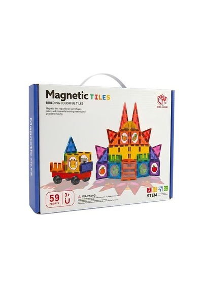 Kzl Kids Home Renkli Manyetik Yapı Blokları Ve Araç Seti 7.5 Cm 59 Parça 188m81