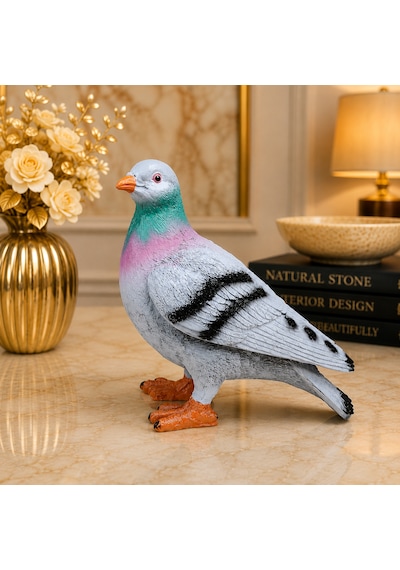 Canlı Boy Güvercin Biblo Polyester Dekoratif Heykel Hediyelik Ev Ofis Bahçe Dekoru 24 Cm Mavi