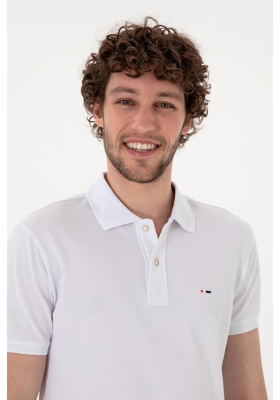 U.S. Polo Assn. Erkek Slim Fit Polo Yaka Beyaz Basic Tişört 50297983-VR013