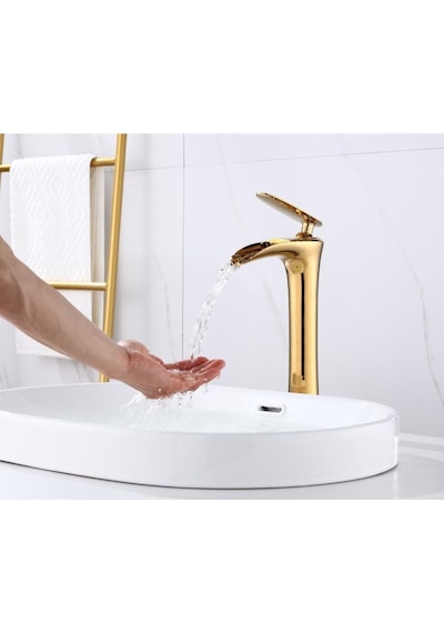 İsaoğlu Yapı Şelale Lavabo Bataryası Gold Çanak Lavabo Bataryası Şelale Akışlı Altın Lavabo Musluk Banyo Batarya Gold