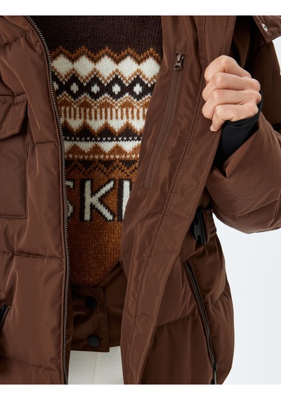 Koton Kayak Montu Kapüşonlu Kemerli Fermuarlı Cepli Kahverengi 5wak00255ew Kahve