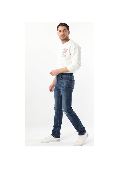 Erkek Dizi Yırtık Jean Pantolon Koyu Mavi 001