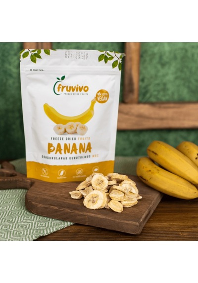 Fruvivo Dondurularak Kurutulmuş Muz 30  G Freeze Dry Muz Cipsi Şeker İlavesiz %100 Doğal Vegan Atıştırmalık