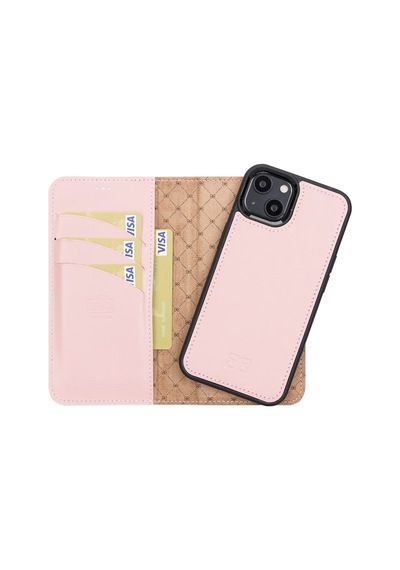 Bouletta Apple İphone 13 Uyumlu Deri Cüzdanlı Kılıf Nu2 Pembe