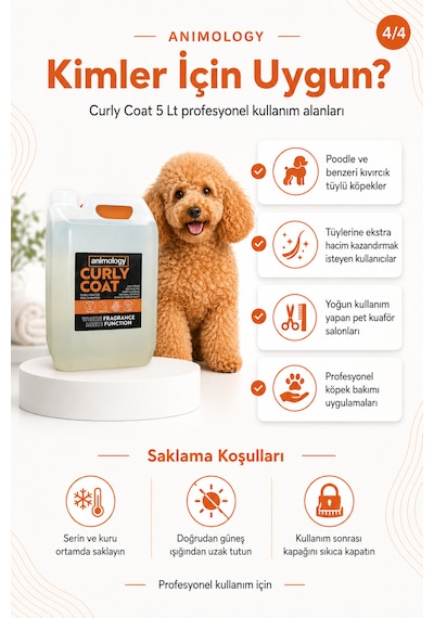 Animology Curly Coat Kıvırcık Tüylü Köpekler İçin Hacim Verici Ve Kabartıcı 1:20 Konsantre Şampuan 5 Lt