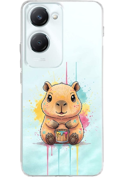 Vivo Y18 İle Uyumlu Splash Kapibara Tasarımlı Şeffaf Silikon Kılıf Şeffaf