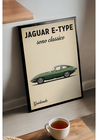 Jaguar E-type Siyah Ahşap Çerçeveli Poster, Dekoratif Araba Duvar Tablosu