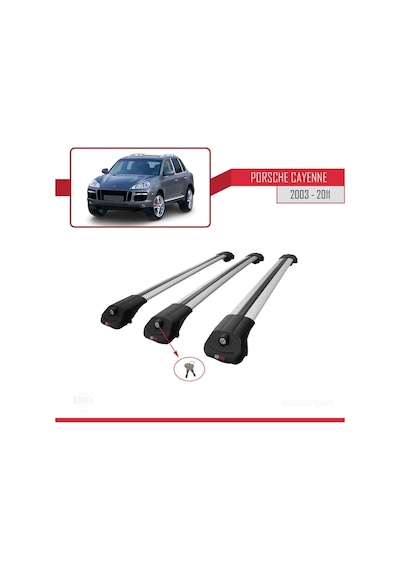 Porsche Cayenne 2003-2011 Arası İle Uyumlu Ace-1 Ara Atkı Tavan Barı Gri 3 Adet Bar
