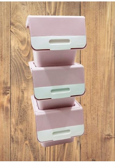 Geseus Motek Organızer Tekerlekli Eşya Ve Erzak Kutusu 3x12 Lt-Mt07 Pembe+Beyaz