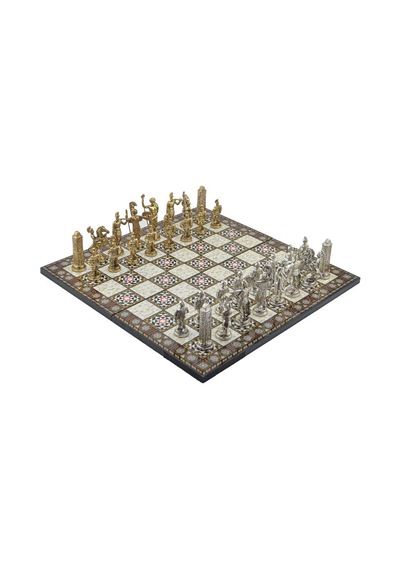 Gifthome Metal Satranç Takımı/seti Battal,yunan,parlak, Kat.sedef Desenli Satranç Tahtası