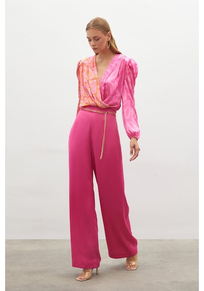 Sateen Zincirli Saten Krep Pantolon - Fusya-134889 Fuşya