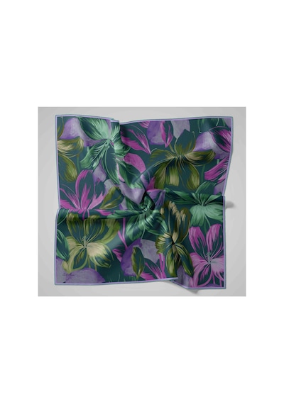 Silk Home Twill İpek Eşarp - 11480-70 Mor Yeşil Çok Renkli