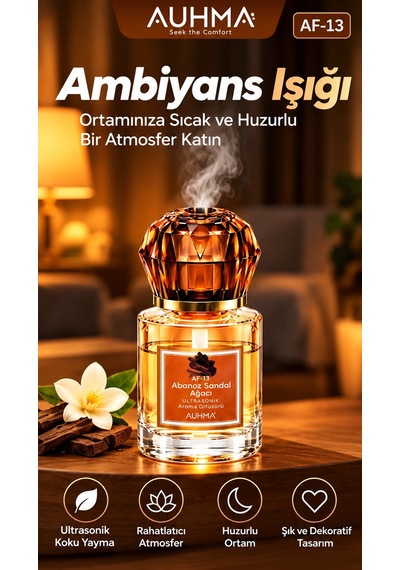 Ultrasonik Aroma Difüzörü 120 Ml Abanoz Sandal Ağacı Kokulu Led Işıklı Araç Ve Oda Kokusu Aklby-bsva58