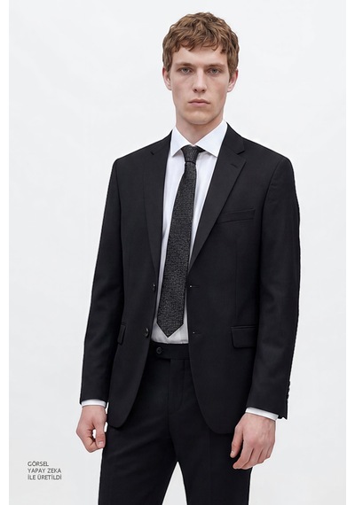 AC&Co / Altınyıldız Classics  Erkek Sıyah Slim Fit Dar Kesim Mono Yaka Takım Elbise Siyah