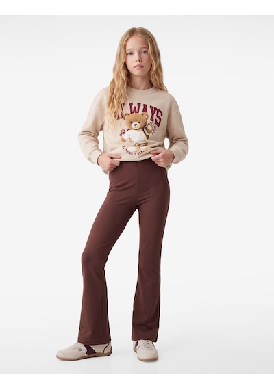Koton Beli Lastikli Slim Fit İspanyol Paça Tayt Kahverengi 7wkg40036ak Kahve
