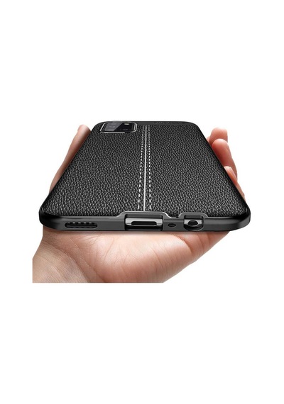 Kilifone - Galaxy A02s Uyumlu Kılıf Deri Dikiş Görünümlü Niss Karbon Silikon Kapak - Siyah - T15897
