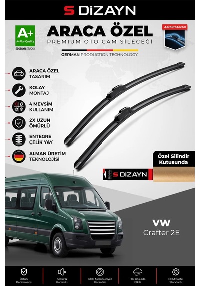 S-dizayn Volkswagen Crafter 2e Ön Cam Silecek Seti 2006-2017 Premium Araca Özel 65-60 Cm A+ Kalite