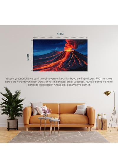 Doğa Ve Manzara Yatay Yıldızlı Gecede Parlayan Lavlarla Patlayan Yanardağ 02 Çerçevesiz 90x60cm Pvc Tablo