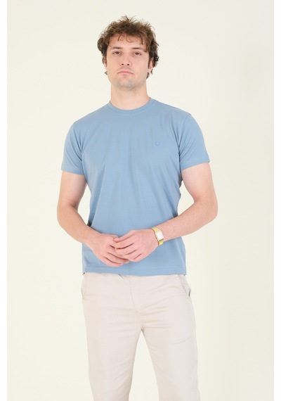 Giyim Dünyası Erkek Sıfır Yaka Basic T-shirt Mavi 001