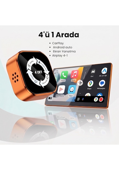 4'ü 1 Arada Ekran Yansıtmalı Kablosuz Carplay & Android Auto Dönüştürücü, İos&android Uyumlu Diğer