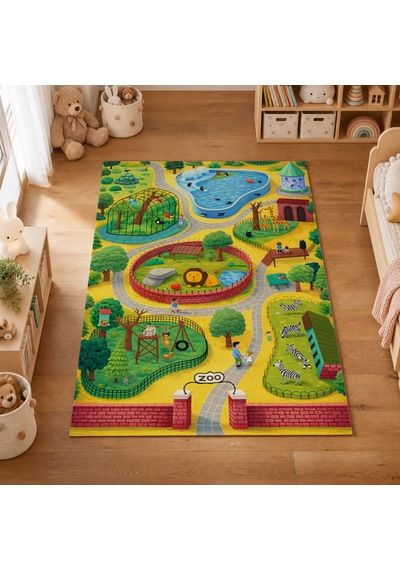 Kartela Halı Hayvanat Bahçesi Kaymaz Taban Çocuk Oyun Halısı - 120 x 180 CM